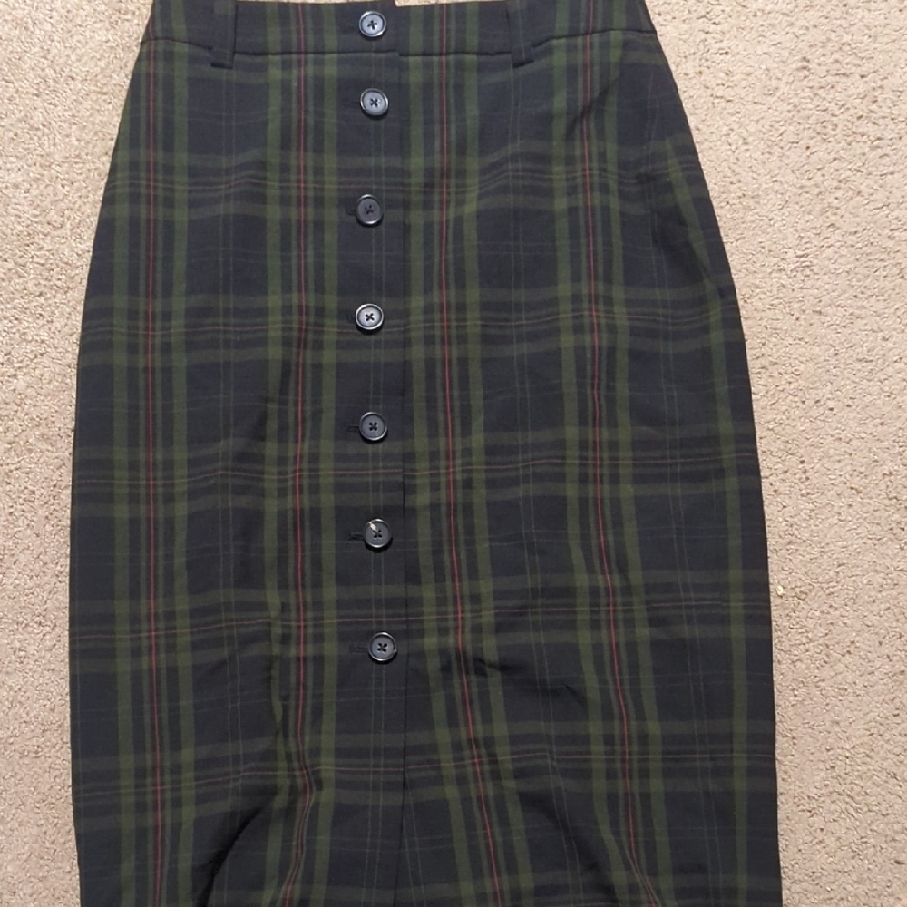 Aritzia Green Plaid Midi Skirt